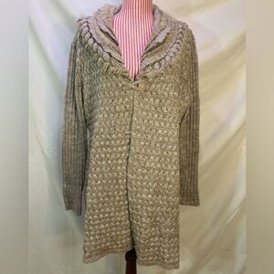 Tan Boho Cardigan Sweater Knit Braided Fur Cottagecore Fairycore Whimsy Sioni